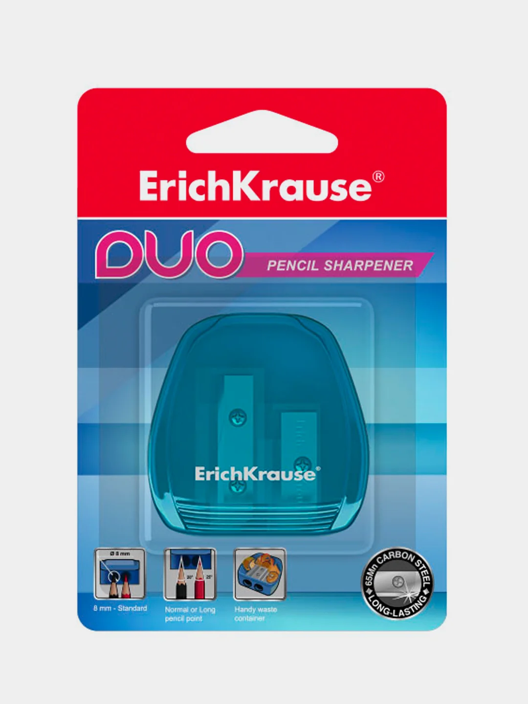 Пластиковая точилка ErichKrause Duo, два отверстия, с контейнером, 1 шт