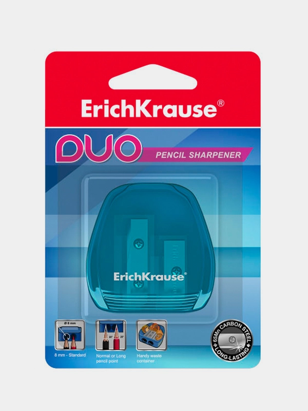 Пластиковая точилка ErichKrause Duo, два отверстия, с контейнером, 1 шт