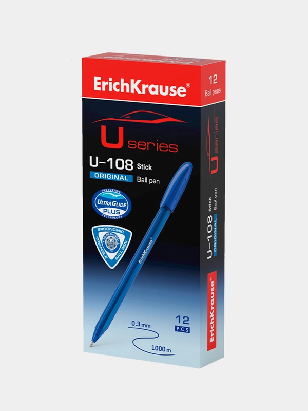 Ручка шариковая ErichKrause U-108, Ultra Glide, синяя, 12 шт