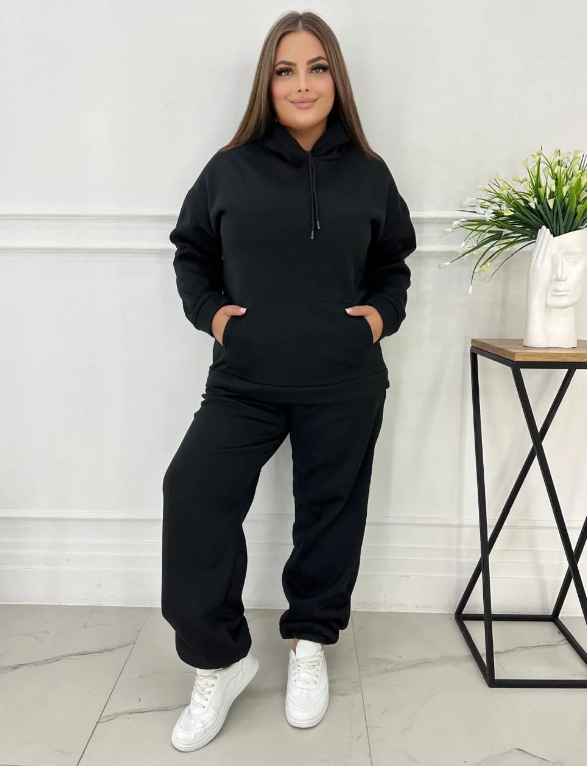 Черный костюм на флисе, больших размеров, Unisex