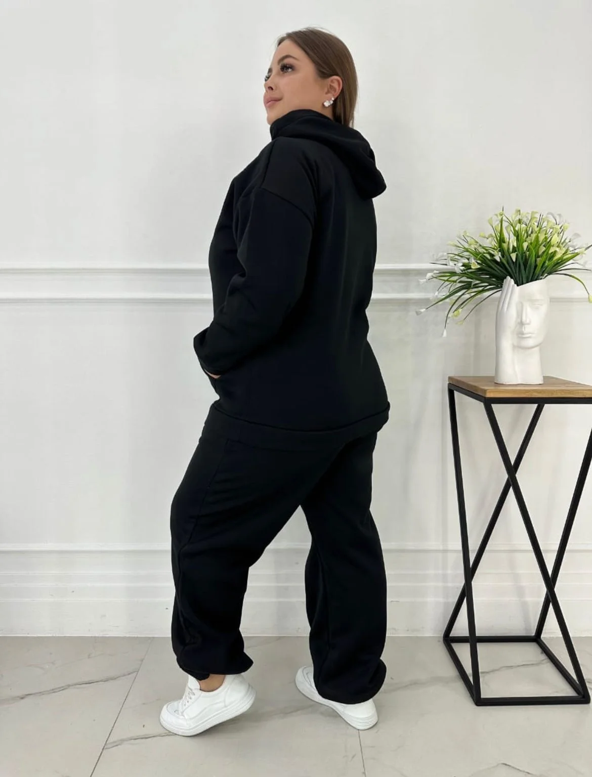 Черный костюм на флисе, больших размеров, Unisex