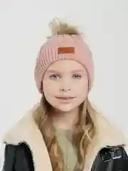 Бежевый детская шапка, со съемным помпоном, из меха енота