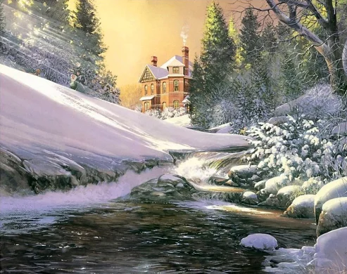 Аметистовый алмазная мозаика без подрамника, 30*40 см, "Зимние пейзажи"