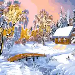 Аметистовый алмазная мозаика без подрамника, 30*40 см, "Зимние пейзажи"