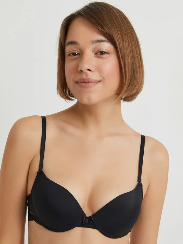 Черный бюстгальтер женский Infinity Lingerie Push-up базовый, с чашками на косточках