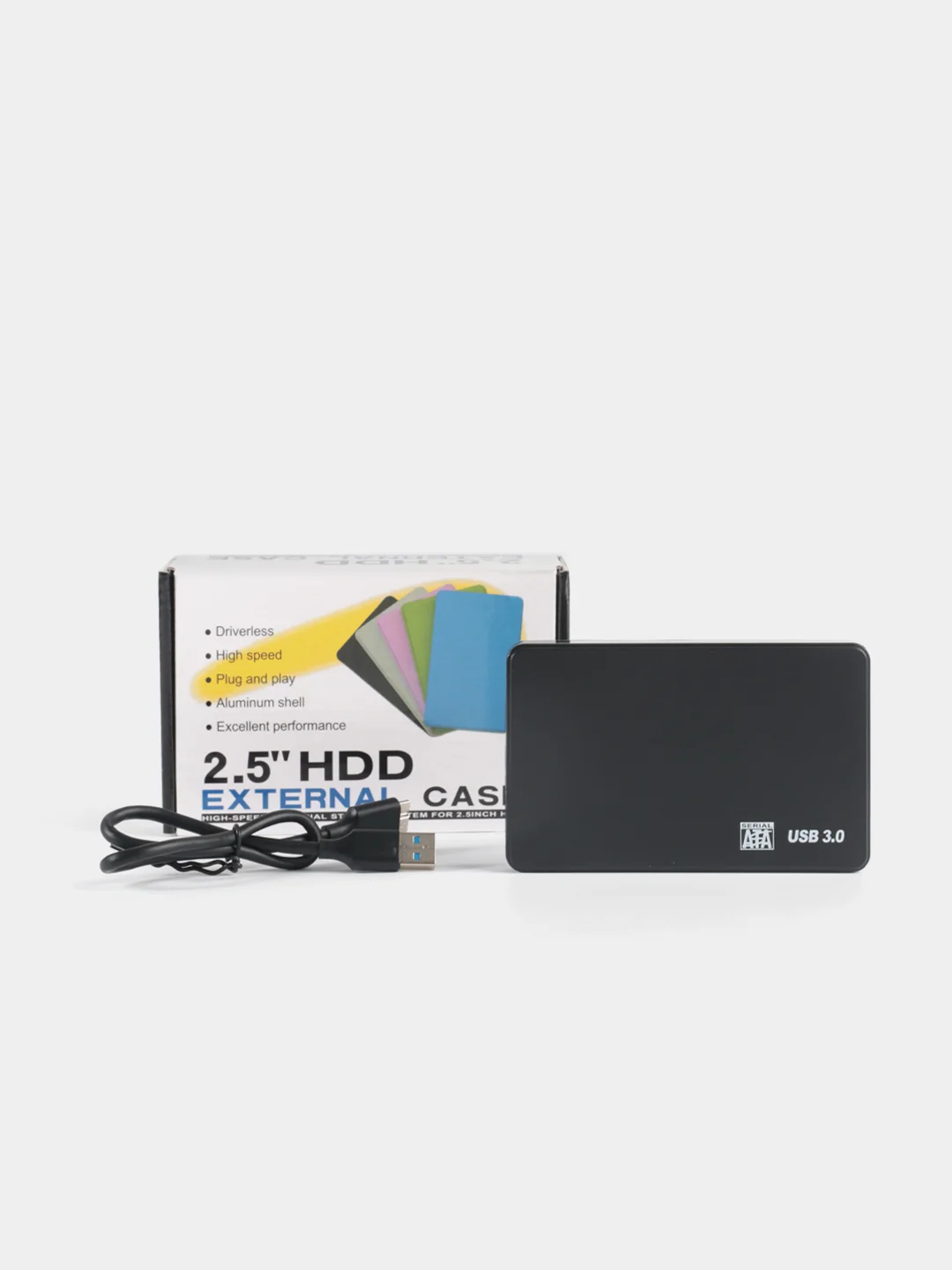 Черный кейс для жесткого диска пластиковый SSD HDD 2.5 корпус USB 3.0 внешний жд бокс