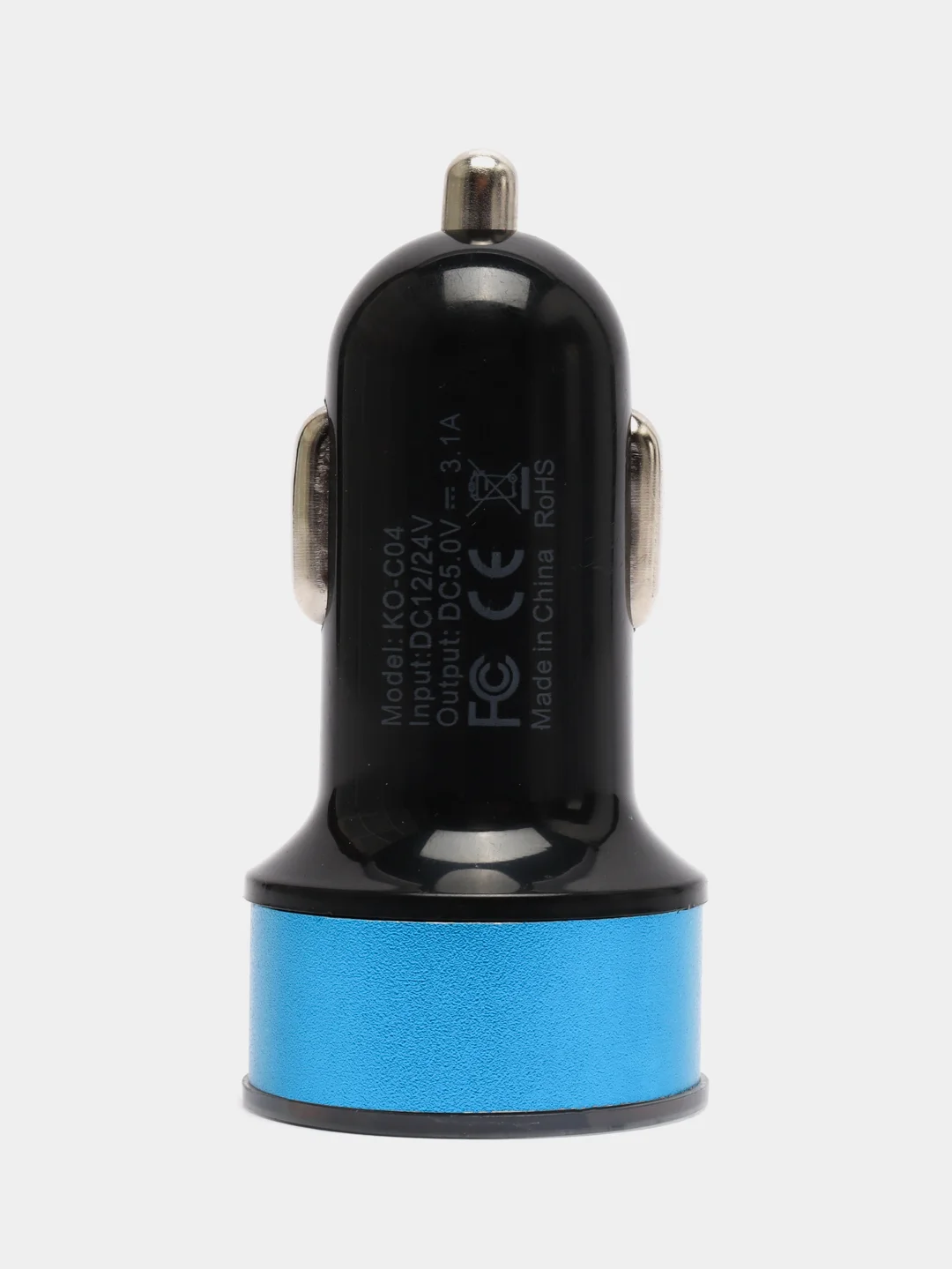 Голубой автомобильное зарядное устройство, 2 USB, 3.1 А, в прикуриватель в машину