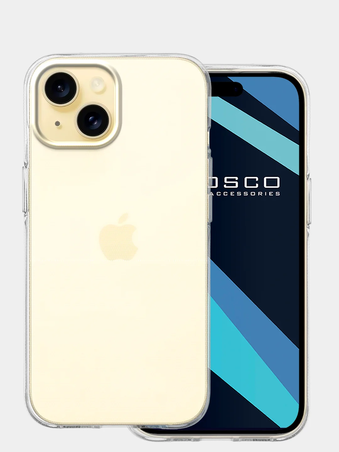 Прозрачный чехол для iPhone 15 силиконовый ROSCO прозрачный с бортиком- защитой камер и от прилипания