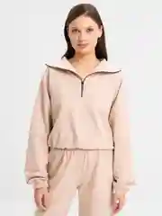 Бежевый спортивный костюм с укороченным топом и брюками карго