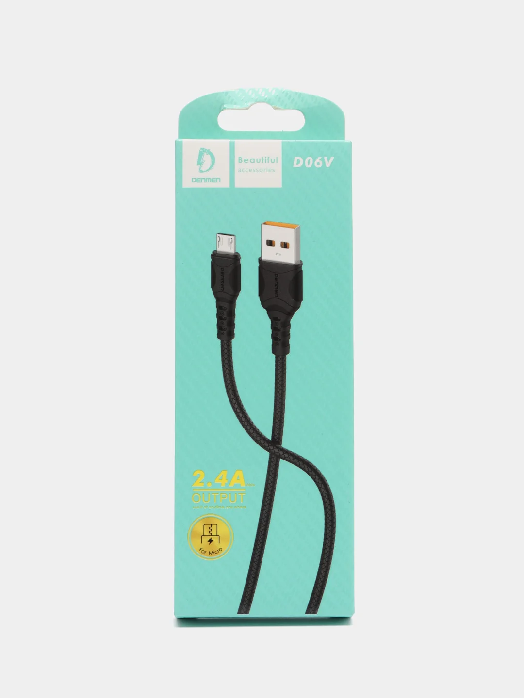 Черный кабель для зарядки мобильных устройств MICRO USB Denmen D06V, 1 метр, черный, белый