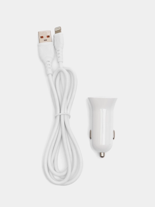 Автомобильное зарядное устройство Denmen DZ06L, 3.1A, 2USB, + кабель USB  Lightning, белый