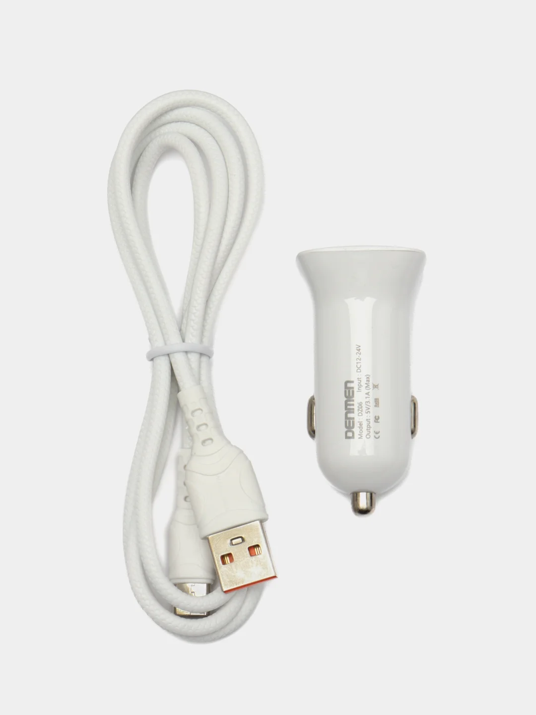 Автомобильное зарядное устройство, АЗУ Denmen DZ06T, 3.1A, 2 USB, с кабелем Type-C