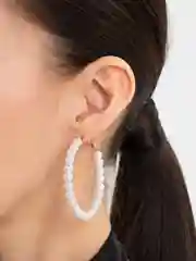 Белый серьги кольца, сережки женские, пусеты с жемчугом, серьги круглые