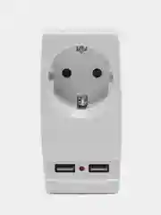 Белый тройник - адаптер "Polynom" 1 гнездо 220V + 2xUSB 2100mA, c заземлением
