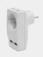 Белый тройник - адаптер "Polynom" 1 гнездо 220V + 2xUSB 2100mA, c заземлением
