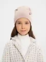 Бежевый шапка детская, демисезонная весна осень, двухслойная, с подворотом