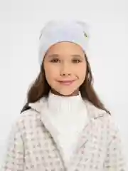 Серый металлик шапка детская, демисезонная весна осень, двухслойная, с подворотом