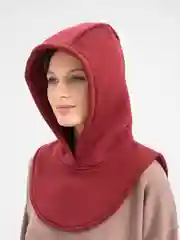 Бордовый капор с начёсом, капюшон с воротником