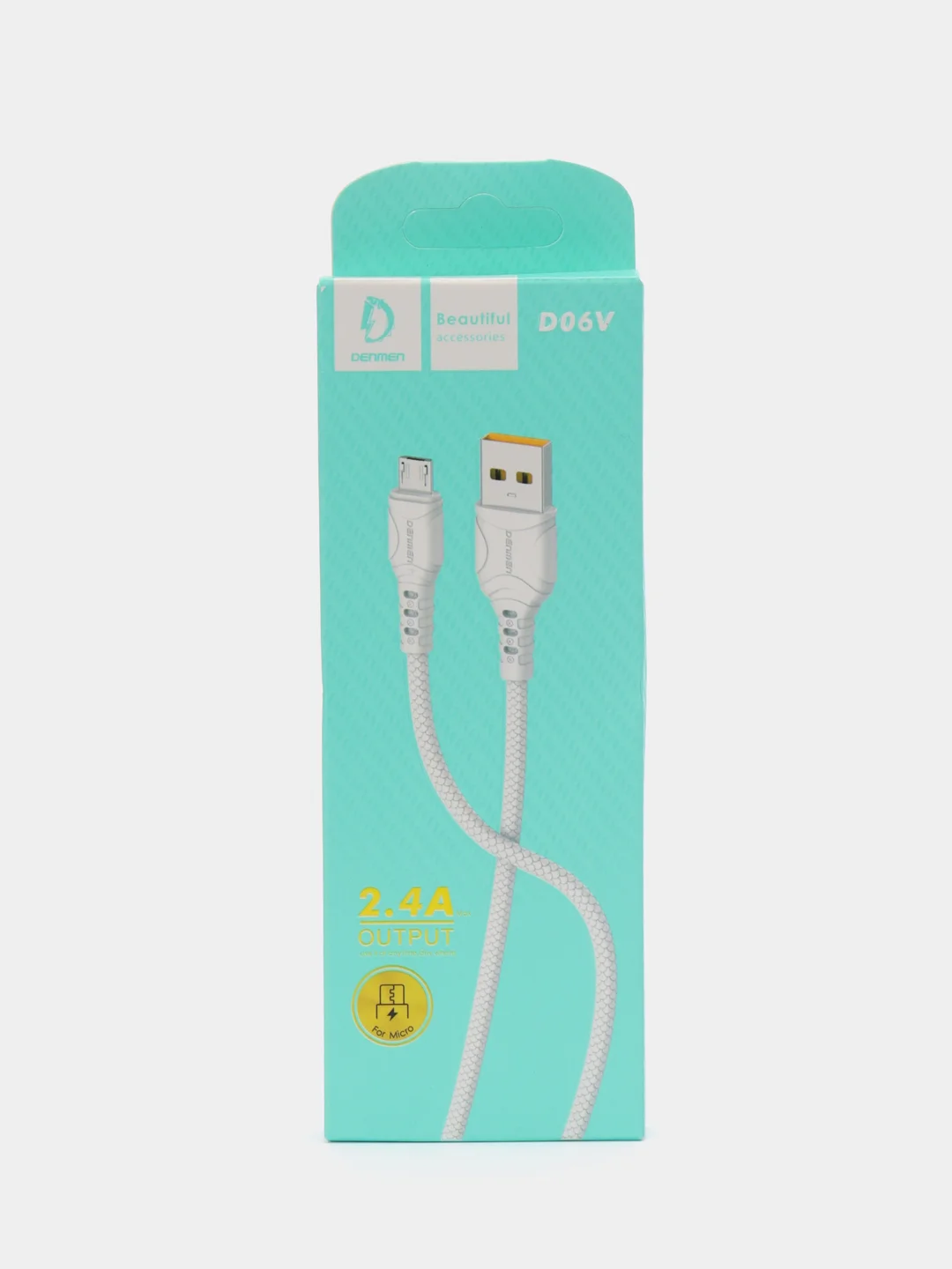 Белый кабель для зарядки мобильных устройств MICRO USB Denmen D06V, 1 метр, черный, белый