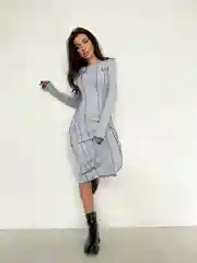 Серый меланж платье женское, длинное, лапша, с контрастными швами