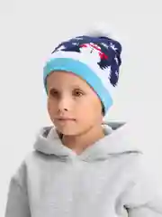 Алый зимняя шапка, с новогодним принтом, с шерстяным помпоном