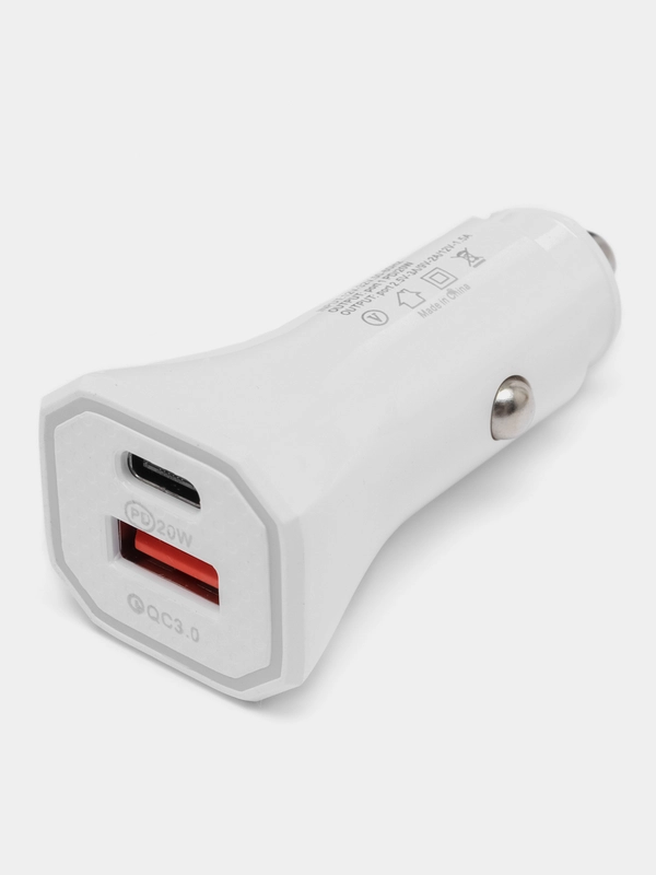 Автомобильное зарядное устройство 20W, с разъемами USB и USB-C