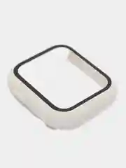 Белый силиконовый ремешок + защитная накладка со стеклом на корпус Apple Watch 44 mm