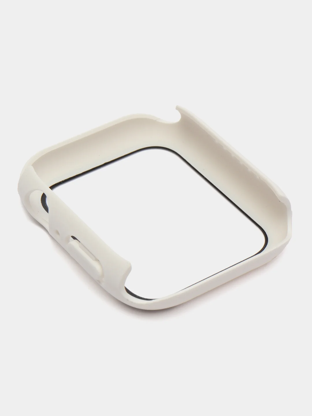 Белый силиконовый ремешок + защитная накладка со стеклом на корпус Apple Watch 44 mm
