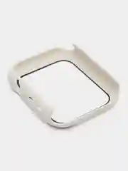 Белый силиконовый ремешок + защитная накладка со стеклом на корпус Apple Watch 44 mm