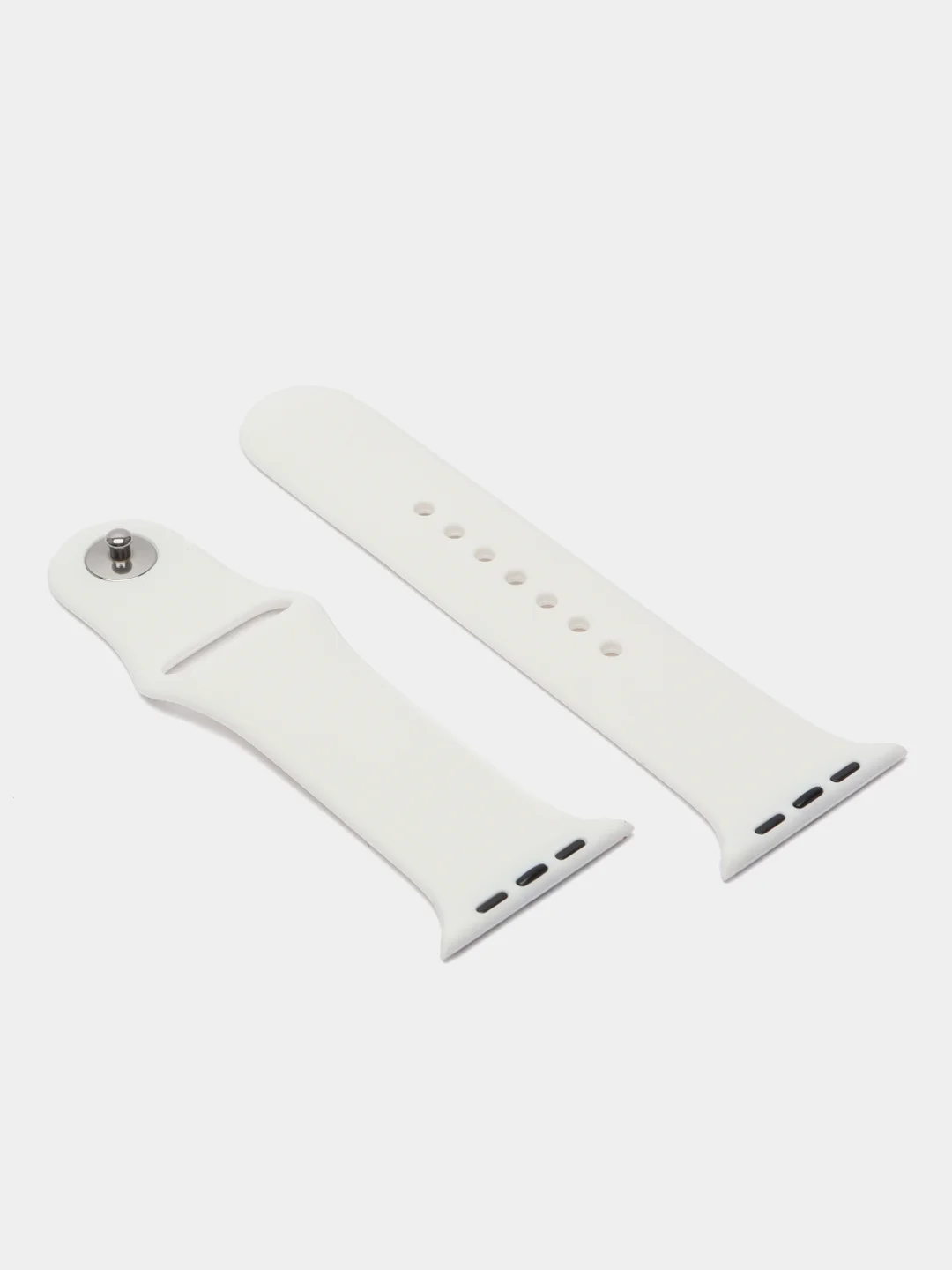 Белый силиконовый ремешок + защитная накладка со стеклом на корпус Apple Watch 44 mm