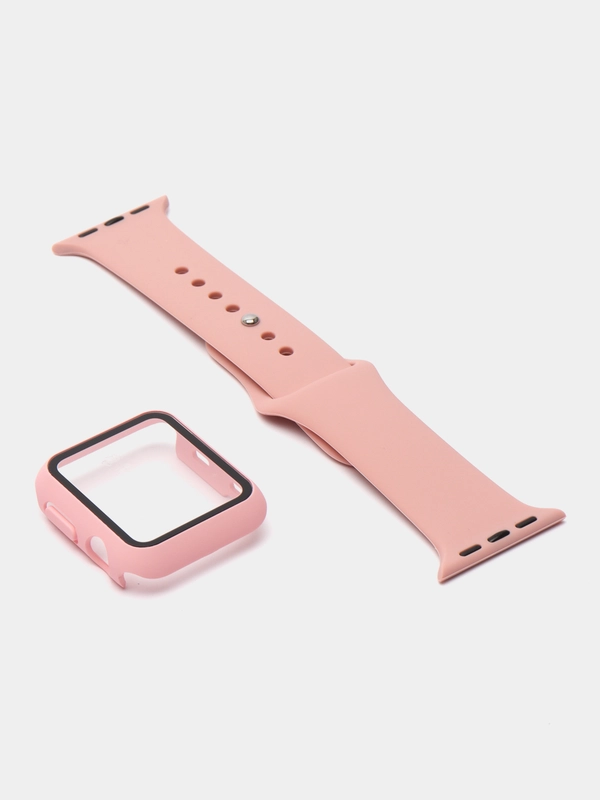 Силиконовый ремешок + защитная накладка со стеклом на корпус Apple Watch 38 mm