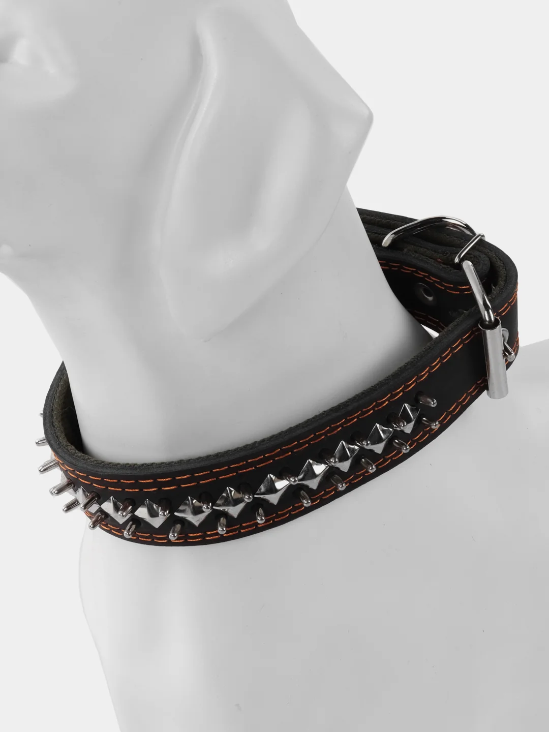 Ошейник комбинированный, кожа, брезент "Ёж", 70 х 3,5 см, ОШ 45-60 см, чёрный