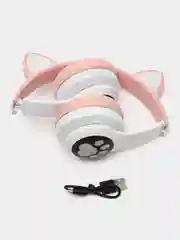 Розовый наушники детские, беспроводные, светящиеся, с ушками