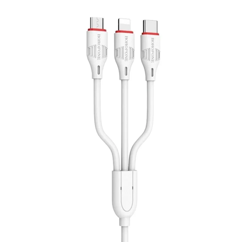 Кабель для зарядки телефона 3 в 1, MicroUSB, Type-C, Lightning, Borofone bx17
