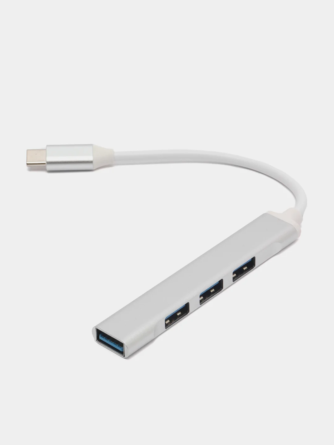 Серебряный usb-хаб на 4 порта USB, с входом USB / Type-C