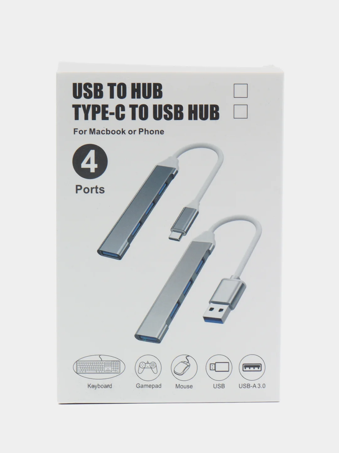 Серебряный usb-хаб на 4 порта USB, с входом USB / Type-C