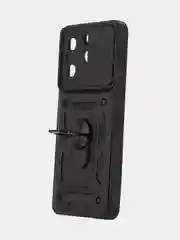 Черный чехол для Tecno Spark 10 Pro противоударный КАРТОФАН, пластиковый, с магнитом и кольцом