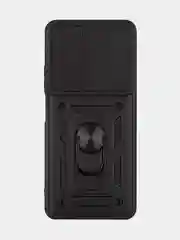 Черный чехол для Tecno Pova 3 противоударный КАРТОФАН, пластиковый, с магнитом и кольцом