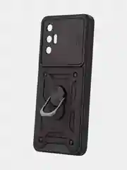 Черный чехол для Tecno Pova 3 противоударный КАРТОФАН, пластиковый, с магнитом и кольцом