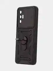 Черный чехол для Tecno Pova 3 противоударный КАРТОФАН, пластиковый, с магнитом и кольцом