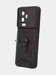 Черный чехол для Infinix Note 12 Pro противоударный КАРТОФАН пластиковый с магнитом и кольцом