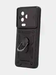 Черный чехол для Infinix Note 12 Pro противоударный КАРТОФАН пластиковый с магнитом и кольцом