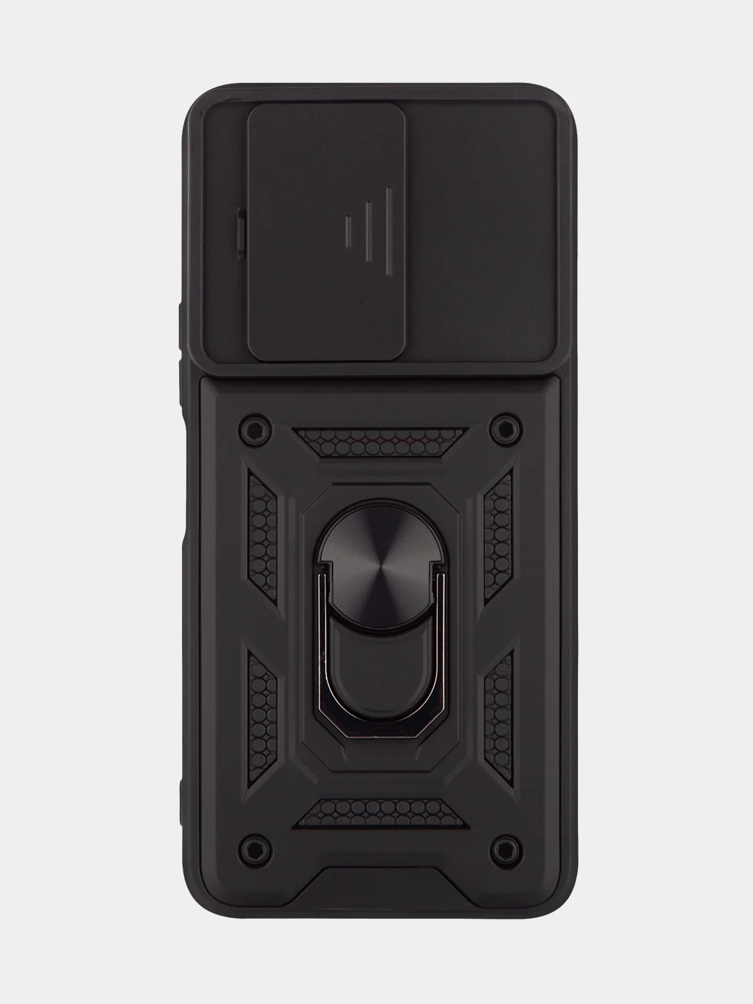 Черный чехол для Infinix Note 12 Pro противоударный КАРТОФАН пластиковый с магнитом и кольцом