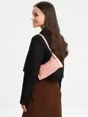Розовый сумка багет на плечо, экокожа
