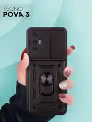 Чехол для Tecno Pova 3 противоударный КАРТОФАН, пластиковый, с магнитом и кольцом