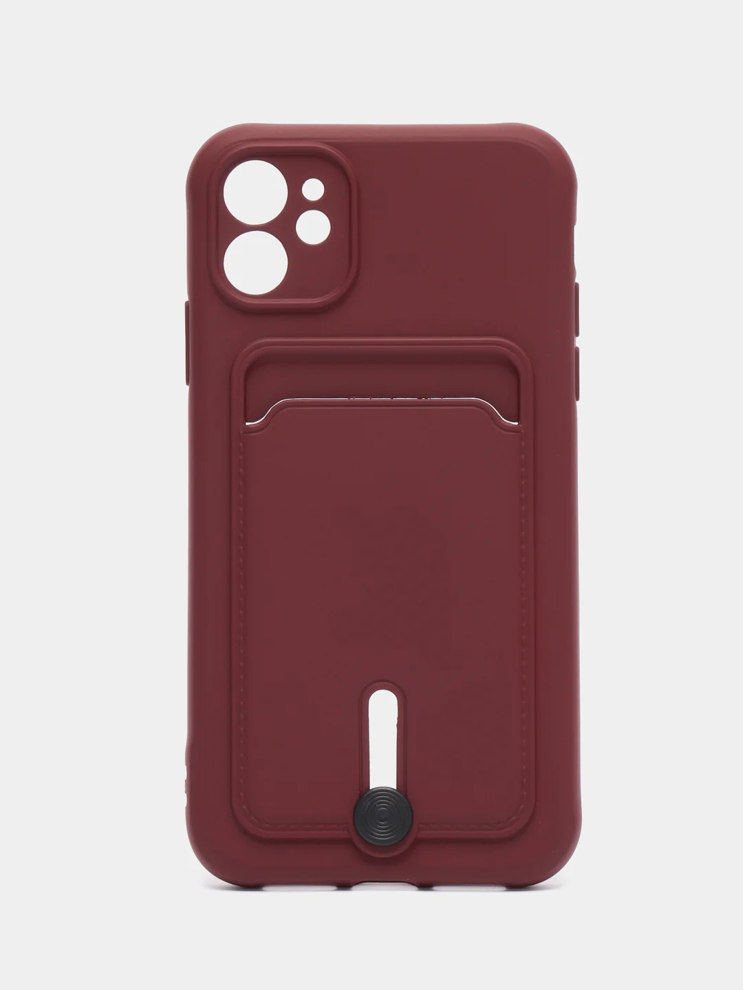 Багровый чехол силиконовый для iPhone 7/8/SE/11/12/13/14/15/Plus/Pro Max, с карманом для карты