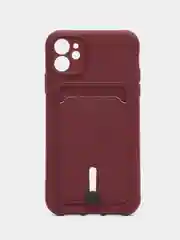 Багровый чехол силиконовый для iPhone 7/8/SE/11/12/13/14/15/Plus/Pro Max, с карманом для карты