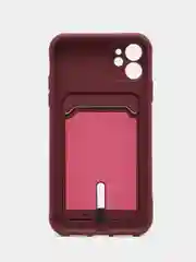 Багровый чехол силиконовый для iPhone 7/8/SE/11/12/13/14/15/Plus/Pro Max, с карманом для карты