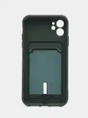 Тёмно-зелёный чехол силиконовый для iPhone 7/8/SE/11/12/13/14/15/Plus/Pro Max, с карманом для карты