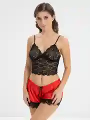 Красный женская пижама: кружевной топ и шорты, ночная сорочка